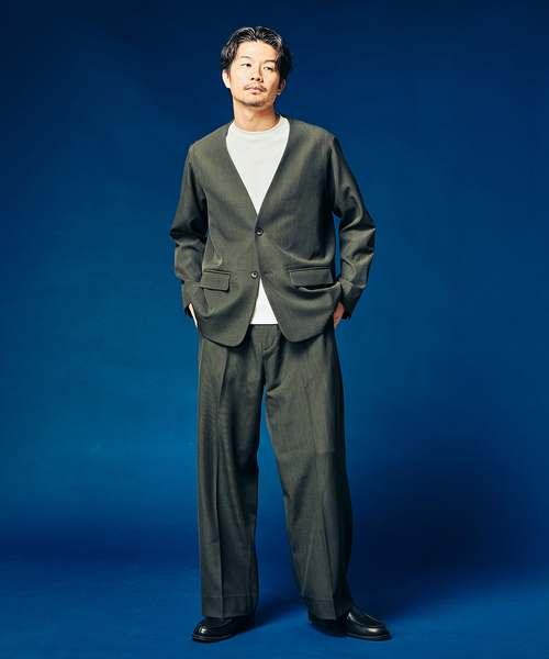 417 EDIFICE（フォーワンセブンエディフィス）の「”4WAYストレッチ” ノーカラージャケット（テーラードジャケット・メンズ・ブラウン/カーキ/ブラック・LARGE/MEDIUM/SMALL）」の8枚目の写真