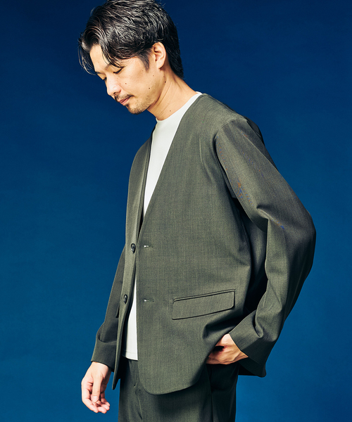 417 EDIFICE（フォーワンセブンエディフィス）の「”4WAYストレッチ” ノーカラージャケット（テーラードジャケット・メンズ・ブラウン/カーキ/ブラック・LARGE/MEDIUM/SMALL）」の10枚目の写真