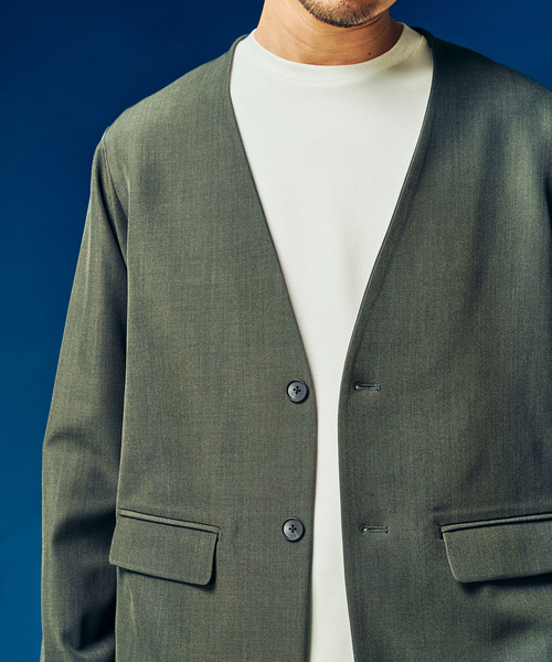 417 EDIFICE（フォーワンセブンエディフィス）の「”4WAYストレッチ” ノーカラージャケット（テーラードジャケット・メンズ・ブラウン/カーキ/ブラック・LARGE/MEDIUM/SMALL）」の13枚目の写真