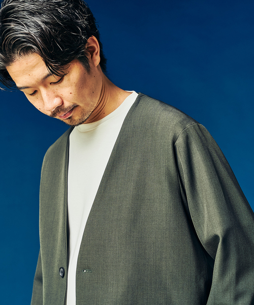 417 EDIFICE（フォーワンセブンエディフィス）の「”4WAYストレッチ” ノーカラージャケット（テーラードジャケット・メンズ・ブラウン/カーキ/ブラック・LARGE/MEDIUM/SMALL）」の14枚目の写真