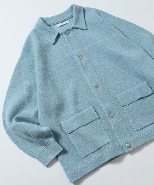 Firsthand（ファーストハンド）の「Firsthand/ファーストハンド オーバーサイズ ウール混 ニット カバーオール / 配色ステッチ ニットジャケット（ブルゾン・レディース・サックスブルー/インディゴブルー/ブラウン・ﾌﾘ-）」の7枚目の写真