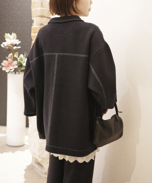 Firsthand（ファーストハンド）の「Firsthand/ファーストハンド オーバーサイズ ウール混 ニット カバーオール / 配色ステッチ ニットジャケット（ブルゾン・レディース・サックスブルー/インディゴブルー/ブラウン・ﾌﾘ-）」の19枚目の写真