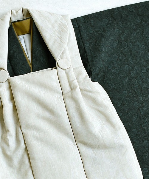 utatane（ウタタネ）の「七五三３歳用被布コートセット 男の子 ひよこ商店 象牙色ジャガード×ダマスク（着物・キッズ・グリーン/ネイビー・85-100cm）」の17枚目の写真