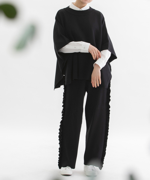 nop de nod(ノップドゥノッド)の「プレーティング総針フリルパンツ(その他パンツ・レディース・キャメル/グレー/ブラック・M)」の11枚目の写真