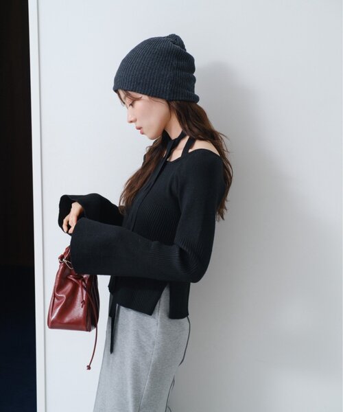 新品 ボウタイ リブニット カシミヤタッチボウタイリブニット - ベルーナ【公式】