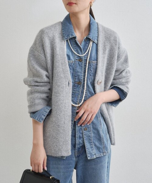 Loungedressラウンジドレス ノーカラー 接結ニットコート カーディガン セール】接結ニットコート（その他アウター）｜LOUNGEDRESS（ラウンジ