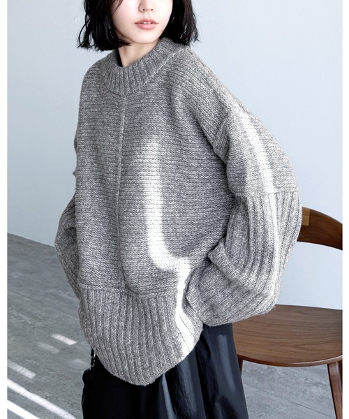 セール】モックネックワイドリブ切替ニット（ニット/セーター）｜reca