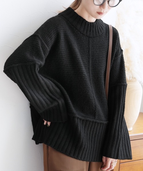 reca（レカ）の「モックネックワイドリブ切替ニット（ニット/セーター・レディース・トップグレー/ブラック/オートミール・FREE）」の5枚目の写真