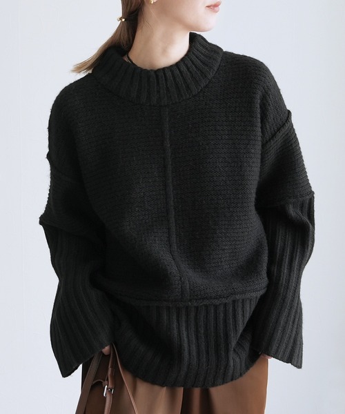 reca（レカ）の「モックネックワイドリブ切替ニット（ニット/セーター・レディース・トップグレー/ブラック/オートミール・FREE）」の4枚目の写真