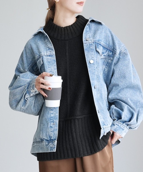 reca（レカ）の「モックネックワイドリブ切替ニット（ニット/セーター・レディース・トップグレー/ブラック/オートミール・FREE）」の8枚目の写真