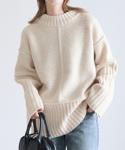 モックネックワイドリブ切替ニット（ニット/セーター）｜reca（レカ