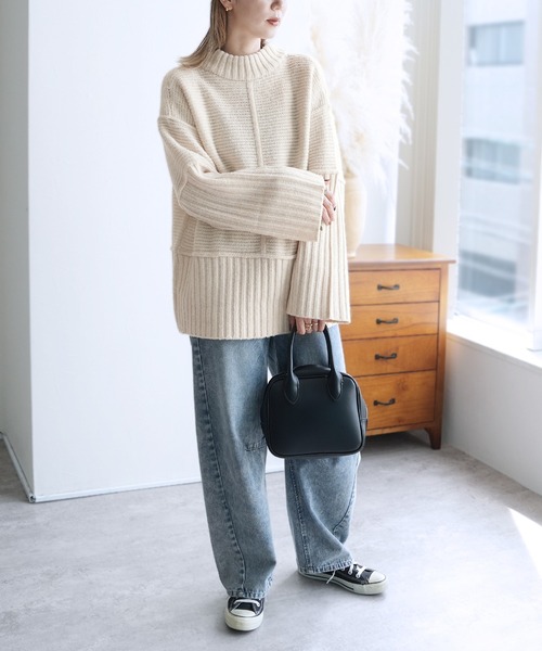 reca（レカ）の「モックネックワイドリブ切替ニット（ニット/セーター・レディース・トップグレー/ブラック/オートミール・FREE）」の17枚目の写真