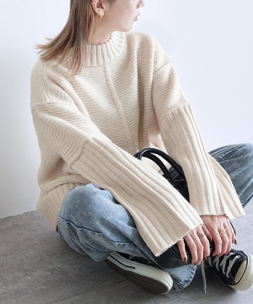 reca（レカ）の「モックネックワイドリブ切替ニット（ニット/セーター・レディース・トップグレー/ブラック/オートミール・FREE）」の19枚目の写真