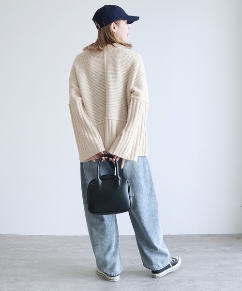 セール】モックネックワイドリブ切替ニット（ニット/セーター）｜reca