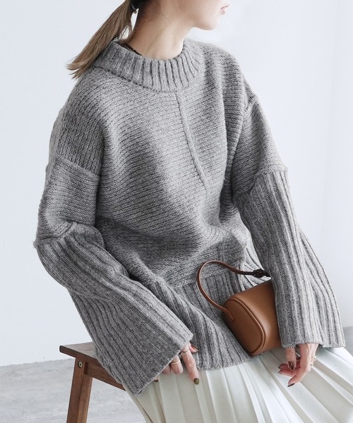 セール】モックネックワイドリブ切替ニット（ニット/セーター）｜reca