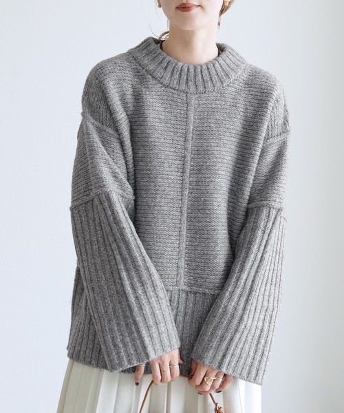 reca（レカ）の「モックネックワイドリブ切替ニット（ニット/セーター・レディース・トップグレー/ブラック/オートミール・FREE）」の12枚目の写真