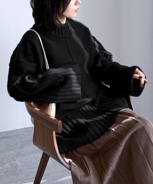 【新品】レザレクション メニーロゴ セーター サイズＬ　ブラック レディース SHOO・LA・RUE（シューラルー） ニット セーター 「洗える/S-LL