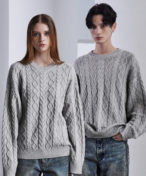 CLEL（クレイル）の「【CLEL】Foil Print Cable Crew Neck Knit / 箔