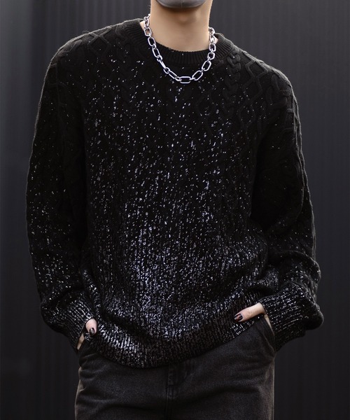 CLEL（クレイル）の「【CLEL】Foil Print Cable Crew Neck Knit / 箔