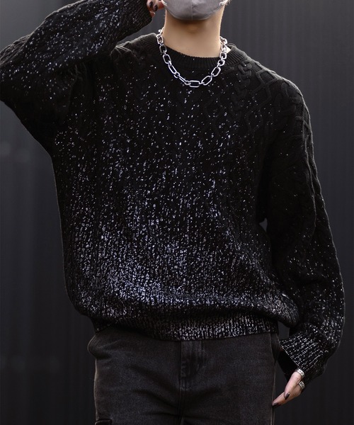 CLEL（クレイル）の「【CLEL】Foil Print Cable Crew Neck Knit / 箔