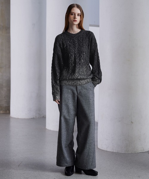 CLEL（クレイル）の「【CLEL】Foil Print Cable Crew Neck Knit / 箔