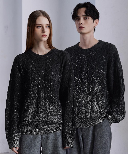 CLEL（クレイル）の「【CLEL】Foil Print Cable Crew Neck Knit / 箔