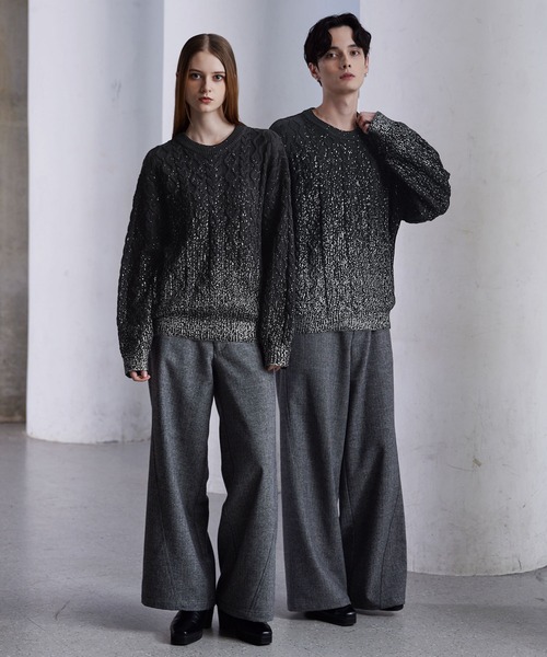 CLEL（クレイル）の「【CLEL】Foil Print Cable Crew Neck Knit / 箔