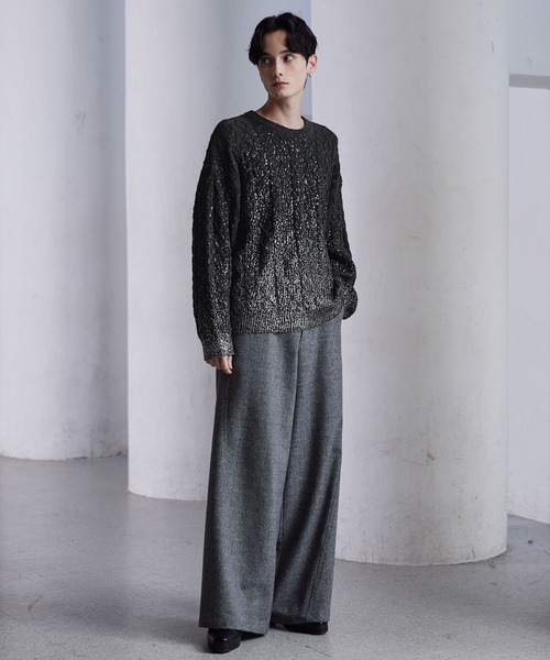 CLEL】Foil Print Cable Crew Neck Knit / 箔プリント ケーブルクルー