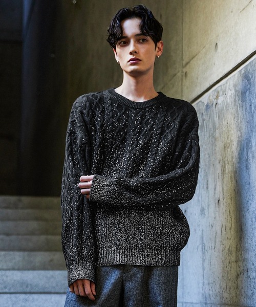 CLEL（クレイル）の「【CLEL】Foil Print Cable Crew Neck Knit / 箔