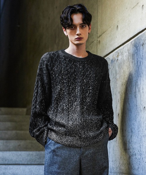 CLEL（クレイル）の「【CLEL】Foil Print Cable Crew Neck Knit / 箔