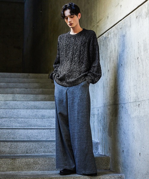 CLEL】Foil Print Cable Crew Neck Knit / 箔プリント ケーブルクルー