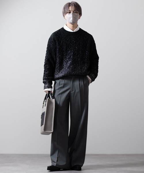 CLEL】Foil Print Cable Crew Neck Knit / 箔プリント ケーブルクルー