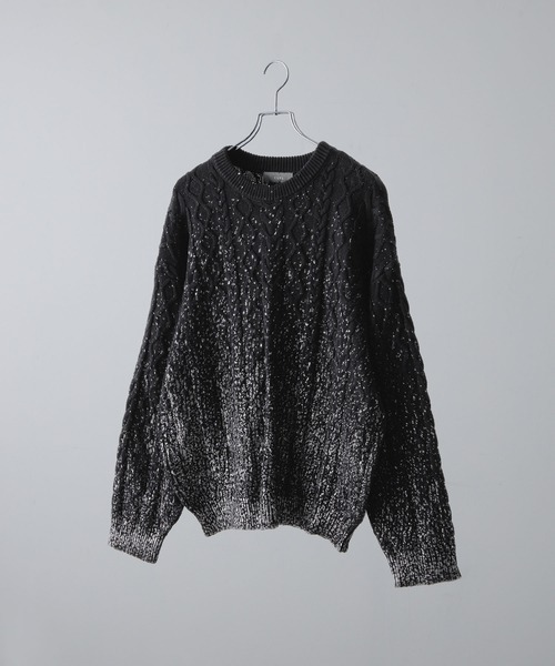 clel 箔ニット 箔プリント ケーブルクルーネックニットブラックMサイズ CLEL】Foil Print Cable Crew Neck Knit / 箔プリント ケーブルクルー