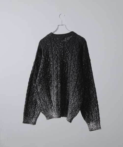 CLEL】Foil Print Cable Crew Neck Knit / 箔プリント ケーブルクルー