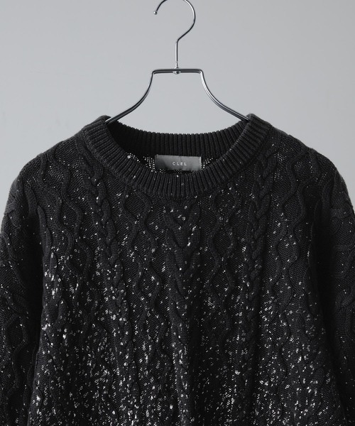 CLEL】Foil Print Cable Crew Neck Knit / 箔プリント ケーブルクルー