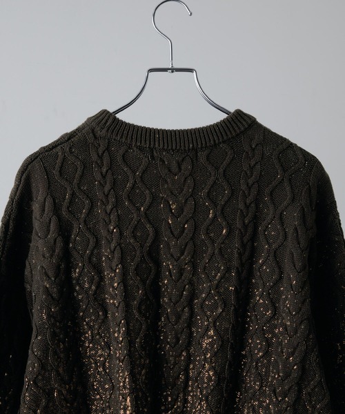 CLEL】Foil Print Cable Crew Neck Knit / 箔プリント ケーブルクルー