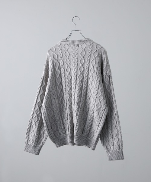 CLEL】Foil Print Cable Crew Neck Knit / 箔プリント ケーブルクルー