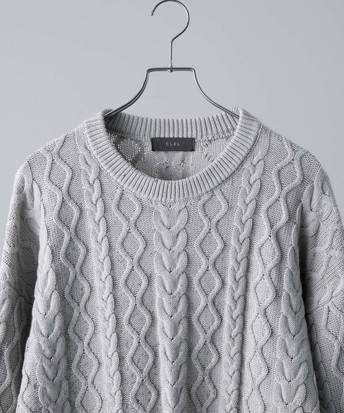 CLEL】Foil Print Cable Crew Neck Knit / 箔プリント ケーブルクルー
