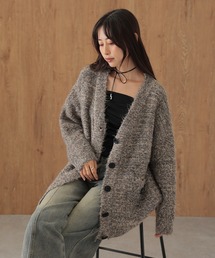 v neck oversize mix knit cardigan