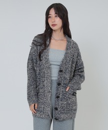v neck oversize mix knit cardigan