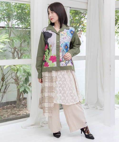 553230：レース×チェック柄 異素材切替パンツ（その他パンツ）｜iS  