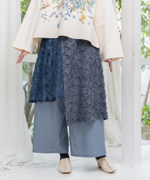 イズスカラー　 553230：レース×チェック柄 異素材切替パンツ 553230：レース×チェック柄 異素材切替パンツの通販-ScoLar