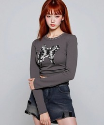 A'GEM/9 × .kom 『.KOM/ドットケーオーエム』 Grunge Butterfly Design Long Sleeve T-shirt/グランジ系 バタフライデザイン 長袖Tシャツ