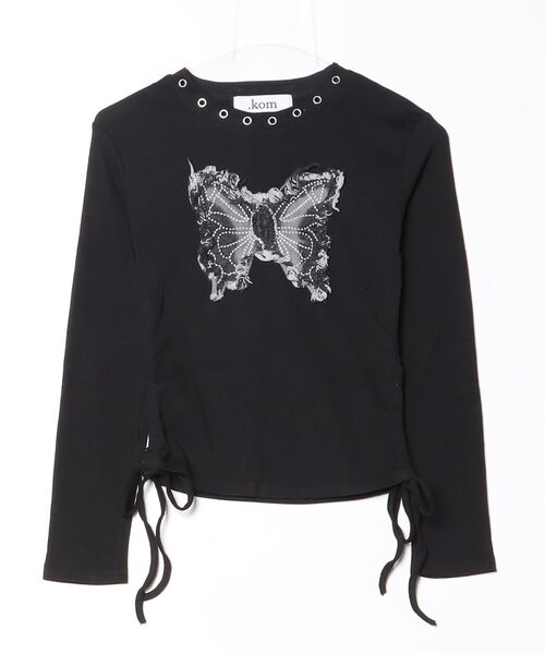 .KOM(ドットコム)の「A'GEM/9 × .kom 『.KOM/ドットケーオーエム』 Grunge Butterfly Design Long Sleeve T-shirt/グランジ系 バタフライデザイン 長袖Tシャツ(Tシャツ/カットソー・レディース・ホワイト/ブラック/グレー・FREE)」の8枚目の写真