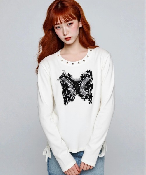.KOM(ドットコム)の「A'GEM/9 × .kom 『.KOM/ドットケーオーエム』 Grunge Butterfly Design Long Sleeve T-shirt/グランジ系 バタフライデザイン 長袖Tシャツ(Tシャツ/カットソー・レディース・ホワイト/ブラック/グレー・FREE)」の13枚目の写真