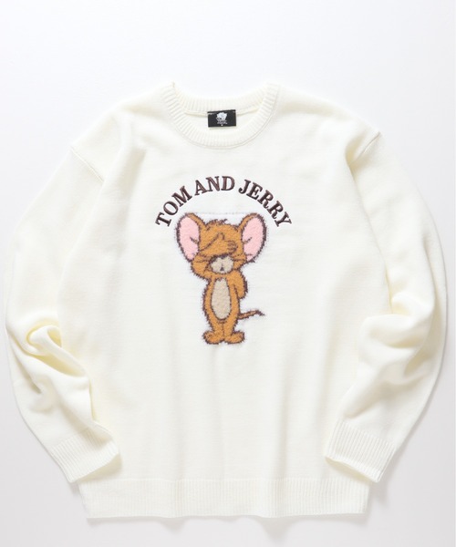 Tom＆Jerry（トムアンドジェリー）の「【TOM & JERRY/トムとジェリー】ループ刺繍＆シャギージャガードクルーネックニット（ニット/セーター・レディース・ネイビー/サックスブルー/スミクロ/オフホワイト・MEDIUM/LARGE）」の12枚目の写真