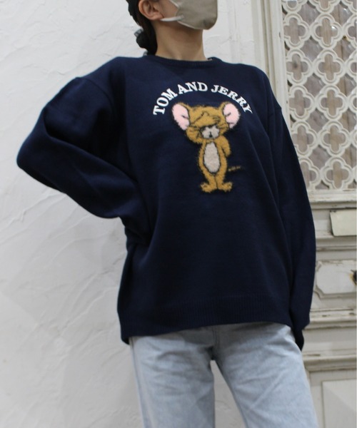 Tom＆Jerry（トムアンドジェリー）の「【TOM & JERRY/トムとジェリー】ループ刺繍＆シャギージャガードクルーネックニット（ニット/セーター・レディース・ネイビー/サックスブルー/スミクロ/オフホワイト・MEDIUM/LARGE）」の7枚目の写真