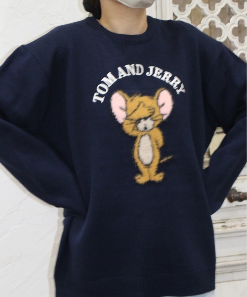 Tom＆Jerry（トムアンドジェリー）の「【TOM & JERRY/トムとジェリー】ループ刺繍＆シャギージャガードクルーネックニット（ニット/セーター・レディース・ネイビー/サックスブルー/スミクロ/オフホワイト・MEDIUM/LARGE）」の8枚目の写真