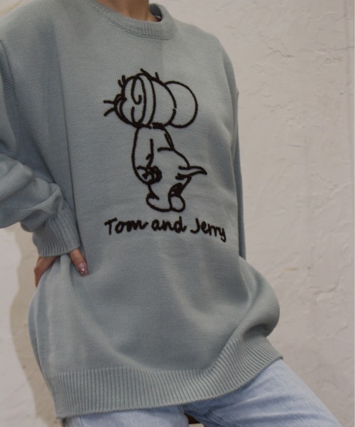 Tom＆Jerry（トムアンドジェリー）の「【TOM & JERRY/トムとジェリー】ループ刺繍＆シャギージャガードクルーネックニット（ニット/セーター・レディース・ネイビー/サックスブルー/スミクロ/オフホワイト・MEDIUM/LARGE）」の10枚目の写真