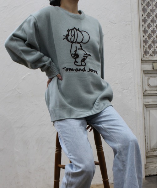 Tom＆Jerry（トムアンドジェリー）の「【TOM & JERRY/トムとジェリー】ループ刺繍＆シャギージャガードクルーネックニット（ニット/セーター・レディース・ネイビー/サックスブルー/スミクロ/オフホワイト・MEDIUM/LARGE）」の11枚目の写真
